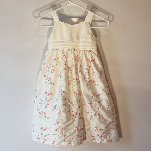 Cherokee SZ 5T Ivory Satin Pink Embroidered Formal Party Easter Church Dress - Picture 1 of 10